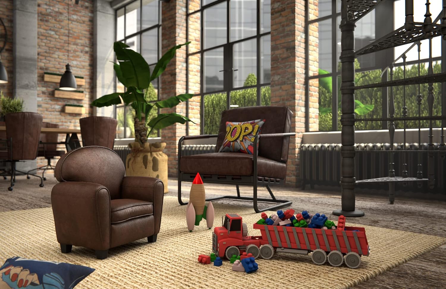 Atmosphera Children's Club Chair - Aged Leather Effect