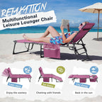 Devoko Beach Lounge Chair, Outdoor Sun Tanning Chair with Face Hole, Heavy Duty Folding Portable Lay Chaise Lounge Chairs for Outside Beach Pool Camping Patio, Pink
