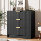 Garvee 3 Drawer Dresser for Bedroom - 30" Tall Nightstand Vertical Modern Fluted Chest of Drawers with Golden Metal Handles, Multi-Function Home Organizer for Living Room, Entryway, Hallway, Black