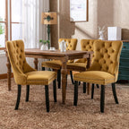 Modern Dining Chairs Set of 4, Tufted Upholstered Dining Chair with Solid Wood Legs, Yellow Velvet Accent Chair, Sillas de Comedor, 4 Dining Chairs (Gold, Velvet, 4Pcs)