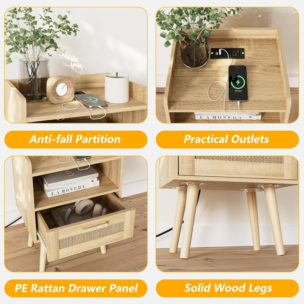 Masupu Nightstand,Small Bedside Table with Two Drawers,White Night Stand,Bedside Furniture,Mid-Century Modern End Table with for Bedroom,Living Room (Farmhouse, Yellow-Outlet)