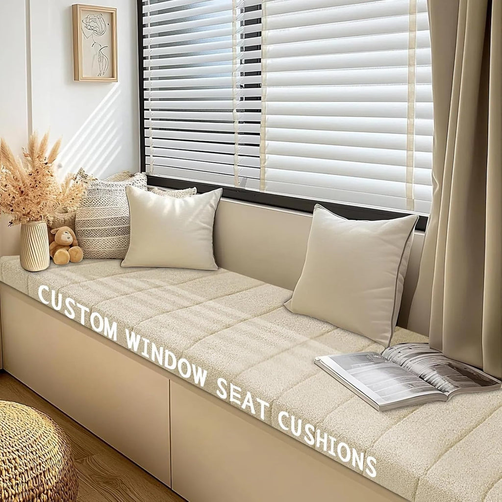 Custom Window Seat Cushions Indoor Waterproof Anti-Cat Scratch Circle Fleece Bay Window Cushion Comfortable Thickened Foam Customized Bench Seating Cushion for Indoor Furniture with Non-Slip Bottom
