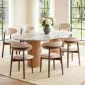 COLAMY Mid-Century Modern Wooden Dining Chair Set of 6, Indoor Upholstered Kitchen Chairs with 2.6" Cozy Padded Seat, Walnut Finish Side Dining Chair for Dining Room & Kitchen, Beige