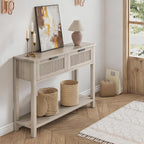 GAOMON Entryway Table with 2 Drawers, Farmhouse 43 Inch Wood Fluted Console Table with Shelf, 2 Tier Sofa Table with Storage for Living Room, Foyer Tables for Entryway - Grey