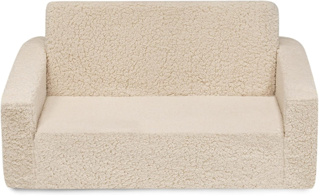 Delta Children Cozee Flip-Out Sherpa 2-in-1 Convertible Sofa to Lounger for Kids, Cream (Pack of 3)