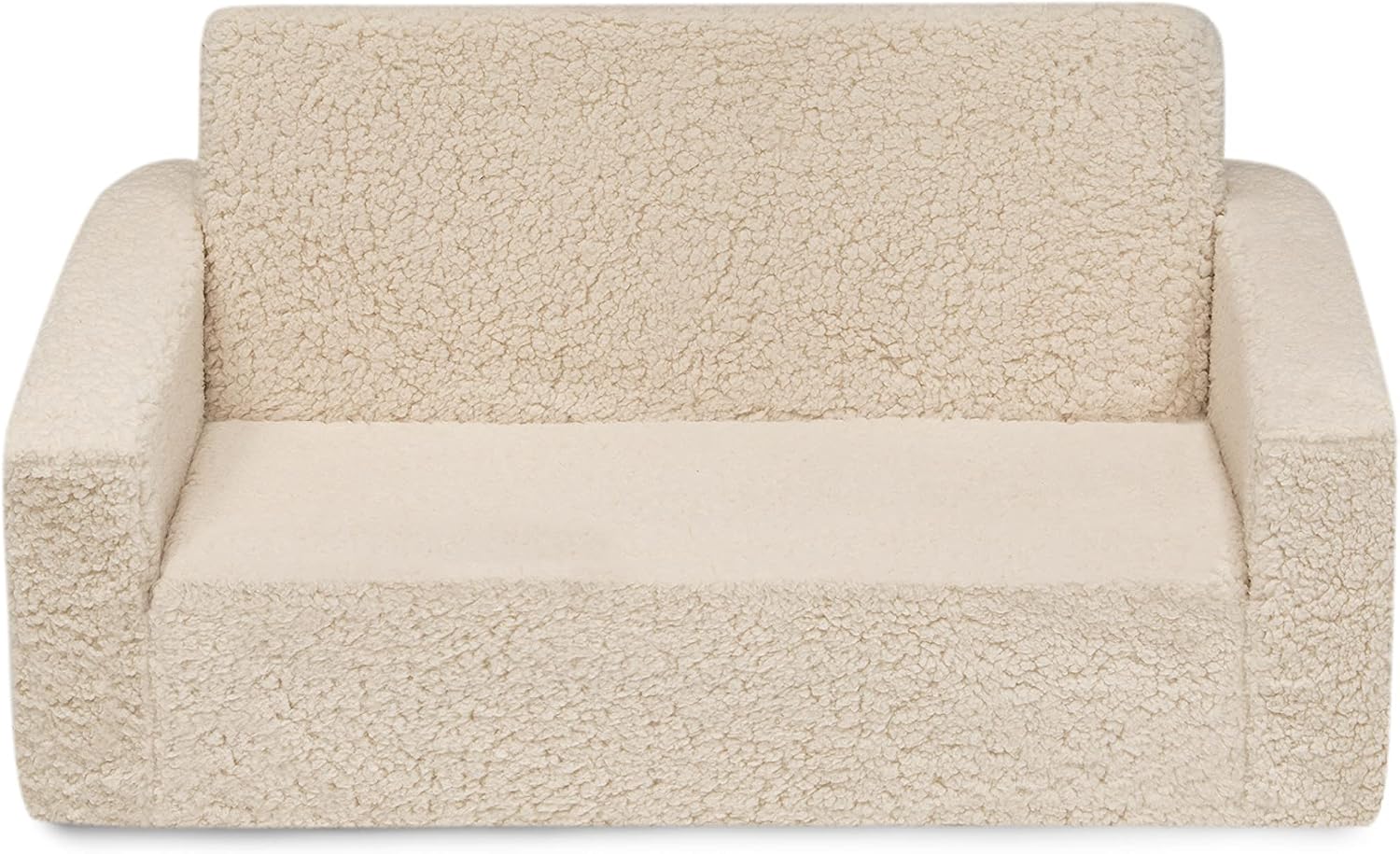 Delta Children Cozee Flip-Out Sherpa 2-in-1 Convertible Sofa to Lounger for Kids, Cream (Pack of 3)