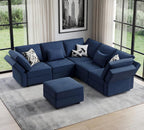 Vesgantti Sectional Couches with Storage Seats, 92" V Shaped Convertible Modular Sectional Sofa, 5 Seat & 1 Ottoman Velvet Storage Chaises Deep Seat Couch for Living Room, Bedroom, Apartment, Blue