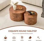 Round Nesting Coffee Tables Set of 2,Modern Coffee Table with Burl Wood Grain Finish, Round Center Table Side End Table with Storage for Living Room Office (24.8in+17.3in),Brown