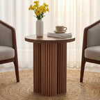 Round Fluted End Table, 17.7'' Mid Century Modern Side Table, Circle Bedside Tables Drink Table Wood Nightstand for Small Spaces, Living Room (Walnut-1PCS)