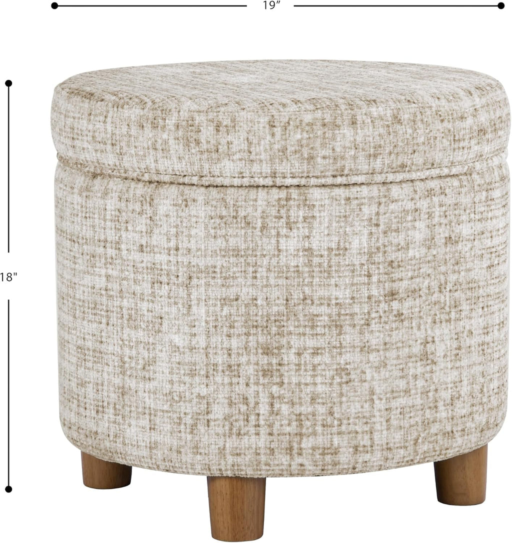 HomePop 19" Round Storage Ottoman - Cream Textural Woven