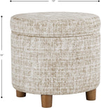 HomePop 19" Round Storage Ottoman - Cream Textural Woven