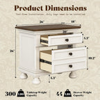 AMERLIFE Fully Assembled Nightstands Set of 2, Solid Wood End Tables | 26" Extra Large Beside Table with 2 Storage Drawers, Traditional Bedside Cabinet for Bedroom, White