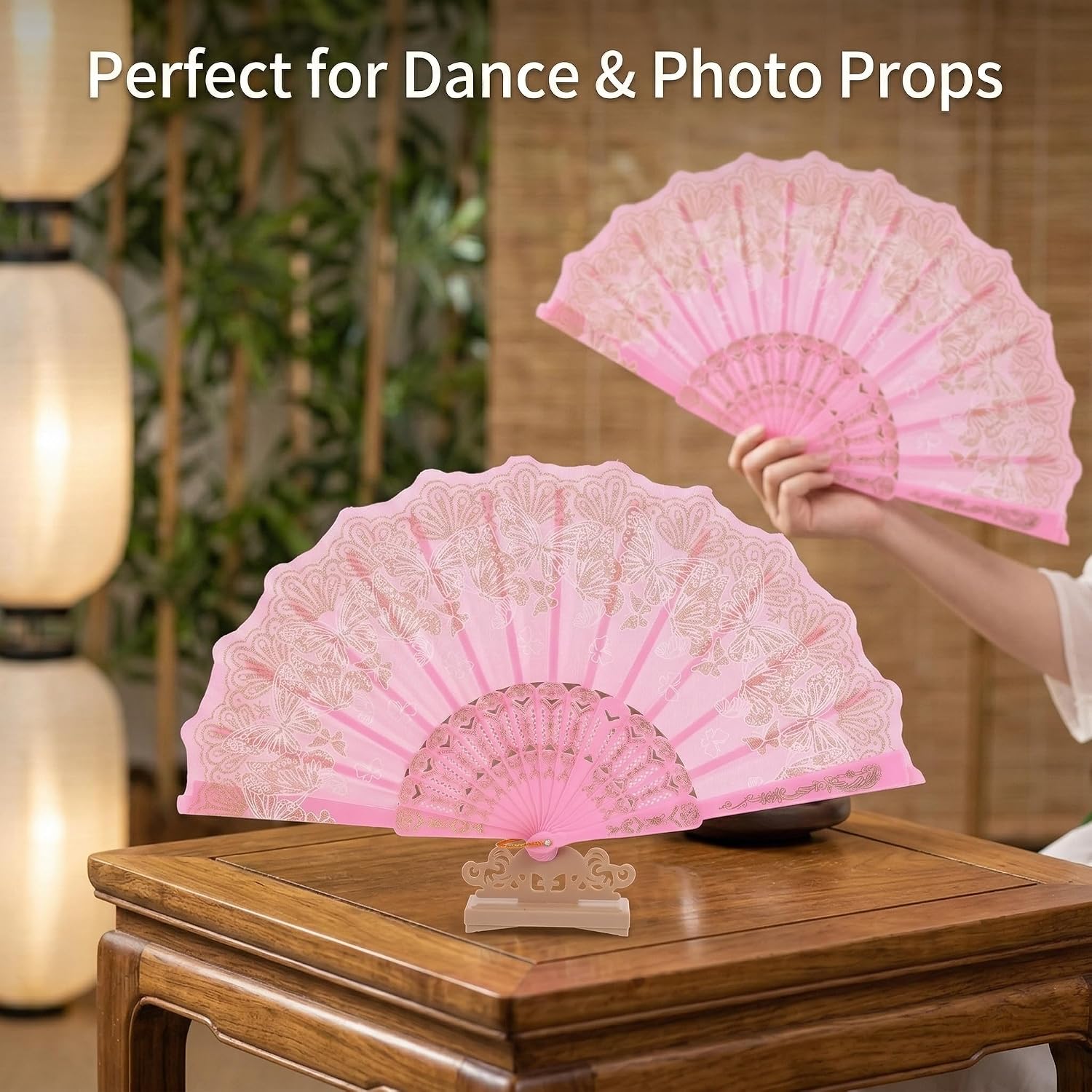 Butterfly Vintage Folding Fan Chinese Hand Fan Pink Cherry Blossom Dance Fan 24 cm for Hanfu Qipao Photo Props Stage Performance