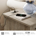WAMPAT 2 Pack End Tables with Charging Station, Farmhouse Side Table with Drawer & Storage Cabinet, Gray Nightstands with Power Outlets & USB Ports for Living Room, Bedroom