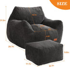 Big Bean Bag Chair for Adults, Ultra Soft Living Room Bean Bag with Armrests & Ottoman, Stuffed BeanBag Chair for Napping, Gaming, Vacuum-Compressed for Easy Gifting, 48h to Expand Dark Gray