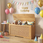 Costzon Kids Storage Bench, 40” Toy Box with Flip Top, 2 Metal Hinges and Side Handles, Wooden Entryway Bench, Rattan Style Storage Chest for Bedroom, Living Room and Playroom