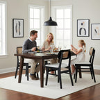 ROCITY Rattan Dining Chairs Set of 6 Black Wooden Dining Room Chairs White Faux Leather Kitchen Chairs with Back Farmhouse Side Chairs, Natural Wood