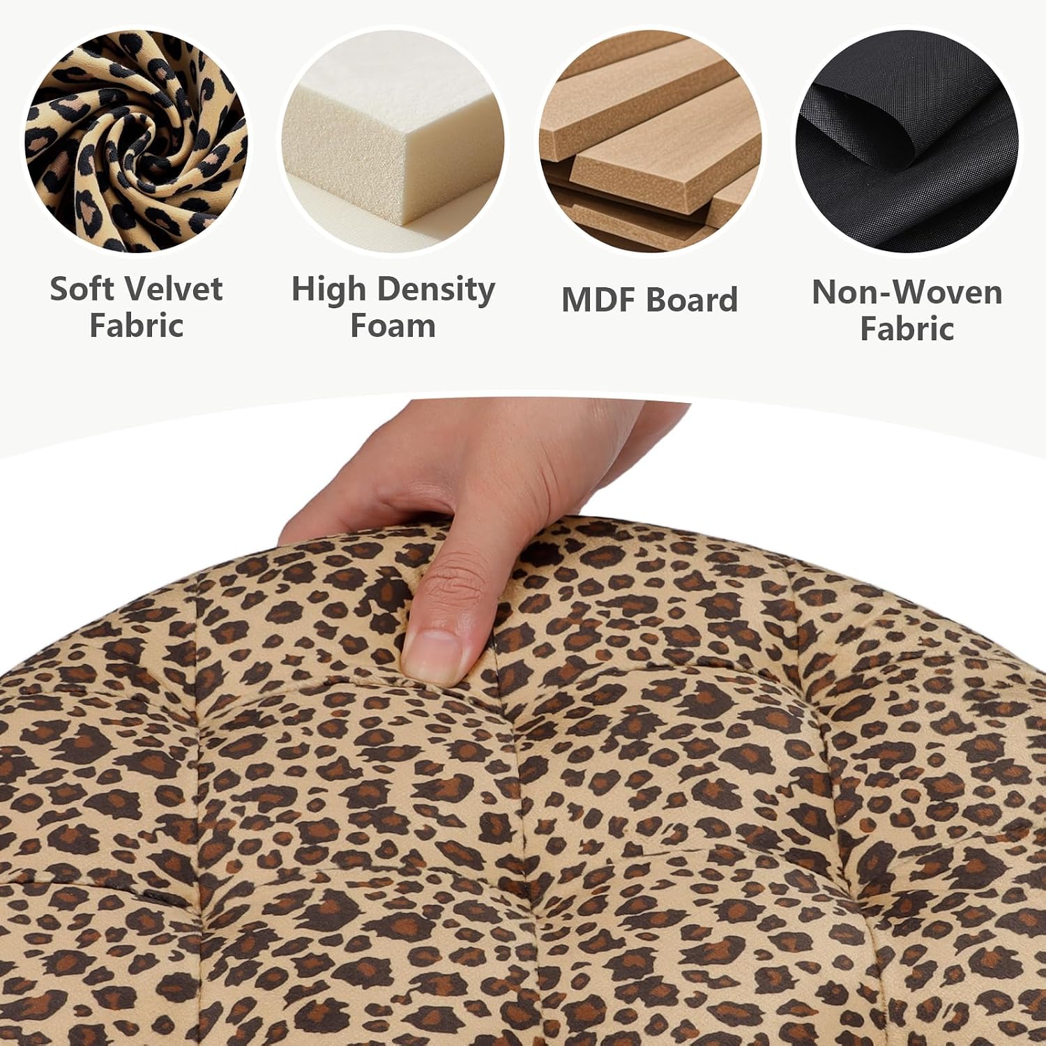 AmasSmile Storage Ottoman Folding Foot Rest Stool, 14x14x13 inch Small Velvet Footstool Bench, Short Ottoman Bench, Storage Foot Rest Store, Blanket Chest, Leopard Print