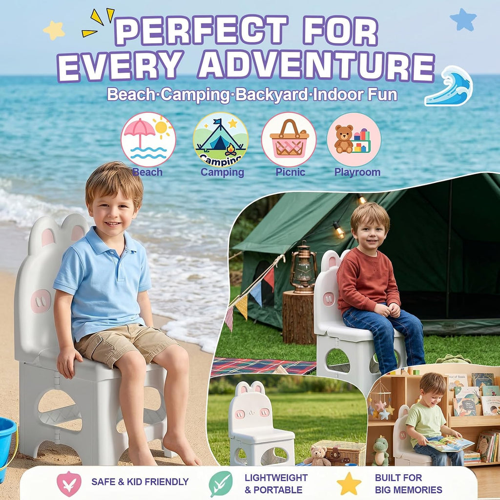 Kids Folding Chair, Safe Ergonomic Toddler Seat, Durable Small Plastic Chair for Classroom Camping, Lightweight & Easy Clean (White)