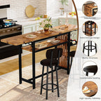 Recaceik Bar Dining Table Set, 59" Expandable Kitchen Counter Height Dining Table Set with Storage Shelves, Cup Holder & Wine Rack, PU Upholstered Stools Bar Table Set with Backrest for Kitchen