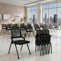 Heavy Duty Folding Office Chair with Breathable Mesh Back - Comfortable Padded Seat & Sturdy Frame for Conference Room, Training,Meeting,Classroom - Stackable Black Guest Reception Chair with Armrests