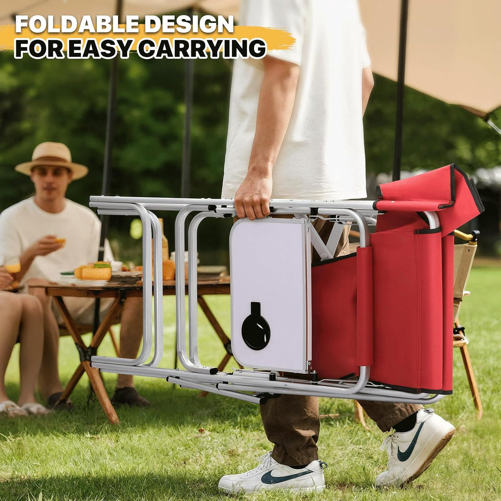 MoNiBloom 44.5" Foldable Tall Director Chair Folding Portable Aluminum Frame Makeup Artist Chair, with Side Table, Cup Holder and Pockets, 250lbs Capacity (Set of 2, Red)