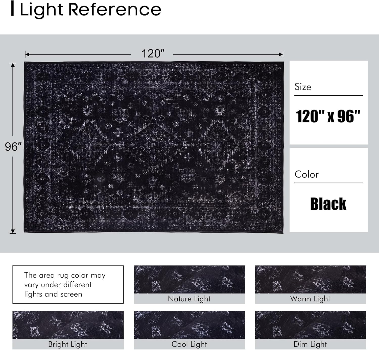 8x10 Area Rugs for Living Room, Machine Washable Rugs, Black Modern Neutral Rug Stain Resistant, Low Pile Non Slip, Boho Large Carpet for Bedroom Dining Room Nursery Dorm Indoor Office-Black 8'x10'