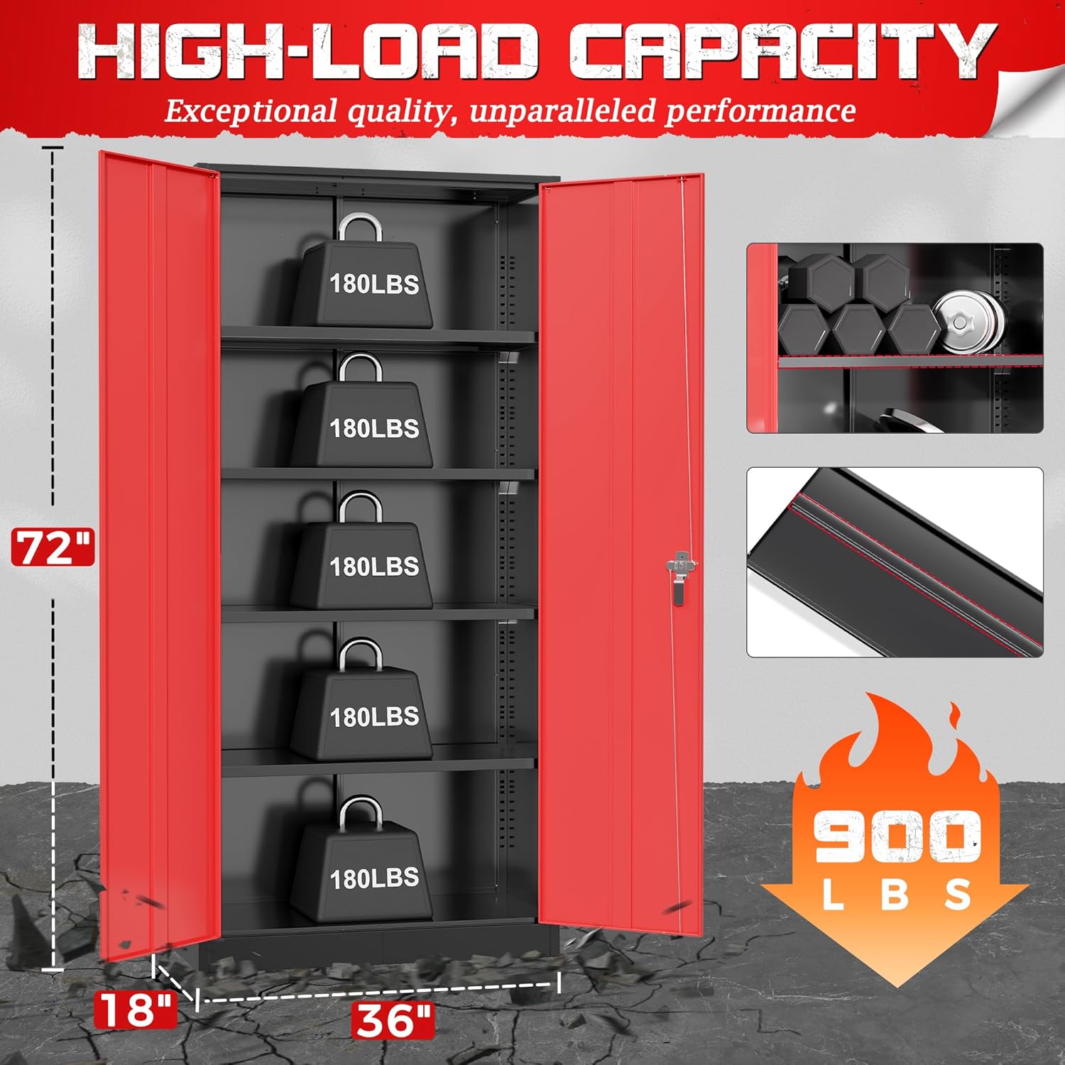 Bonusall 72" Metal Garage Storage Cabinet， Heavy-Duty Steel Cabinet with 2 Locking Doors & 5 Adjustable Shelves for Home