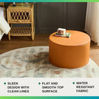 Large 22" Sturdy Sitting Pouf Ottoman Wipe-Clean Leather Boho Geometric Design for Kids Toddler Playroom with Foam Filling as Seating Footrest Side Table College Dorm Décor (Burnt Orange)