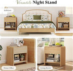 MERLIFE Modern Night Stand Set 2 with Storage Drawer & Open Shelves, Oak | Natural Wood Finish,Curved Top Corners,Smooth Metal Slides,Easy Assembly 30mins,for Bedroom Living Room Sofa Office