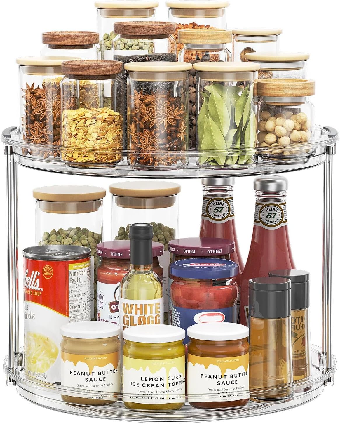 LAMU 12in 2 Tier Lazy Susan Organizer Large Lazy Susan Turntable Rotating Spice Rack Organization for Cabinet, Kitchen, Pantry, Countertop, Bathroom, Vanity, Medicine Cabinet Organizer, Clear