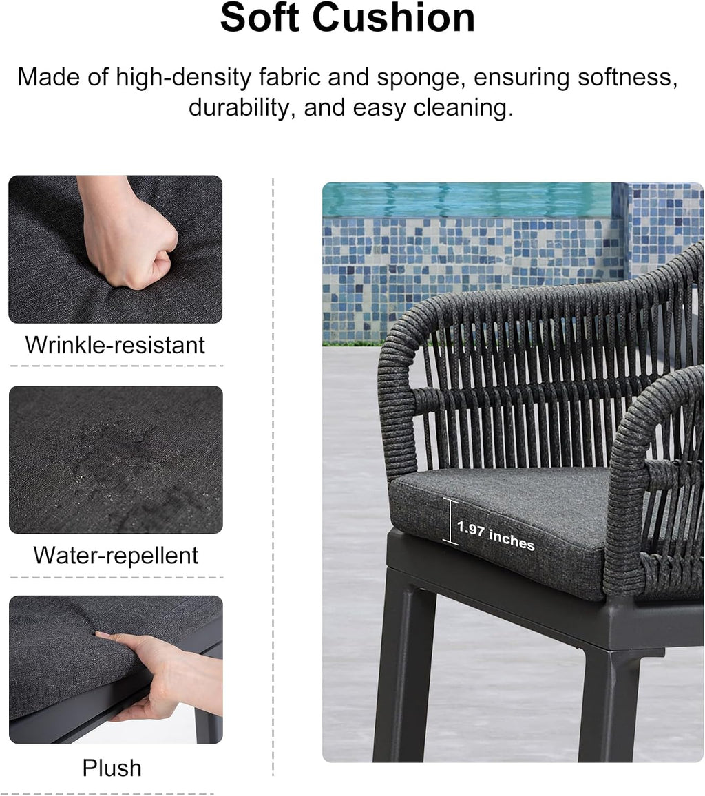 PURPLE LEAF Outdoor Bar Height Stools Set of 2 Patio Metal Modern Wicker Rattan Bar Chairs Woven Aluminum Barstools with Back and Cushions for Balcony Garden Indoor Kitchen Outside Gray