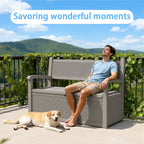 80 Gallon Resin Outdoor Storage Bench, Weatherproof Deck Box with Rattan Texture, 2-3 Person Garden Bench Seating for Patio Furniture, Pool Toys, Cushions, Lockable & 500lbs Capacity, Gray