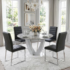 Modern 5 Piece Round Dining Table Set for 4, 47.2" Gray Faux Marble Kitchen Table with Black Upholstered PU Leather Chairs, Dining Room Furniture Set for Apartment, Breakfast Nook, Small Space