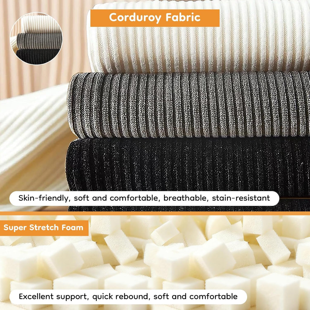 Cloud Large Bean Bag Chair with Ottoman, Corduroy Fabric+35D Memory Foam Big Beanbag Chair for Adults,Lounger Chairs Sofa Boneless Puff Chair for Living Room (Gray)
