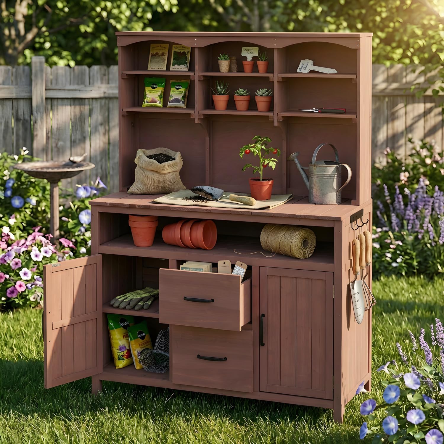 Large Fir Wood Potting Bench with Storage