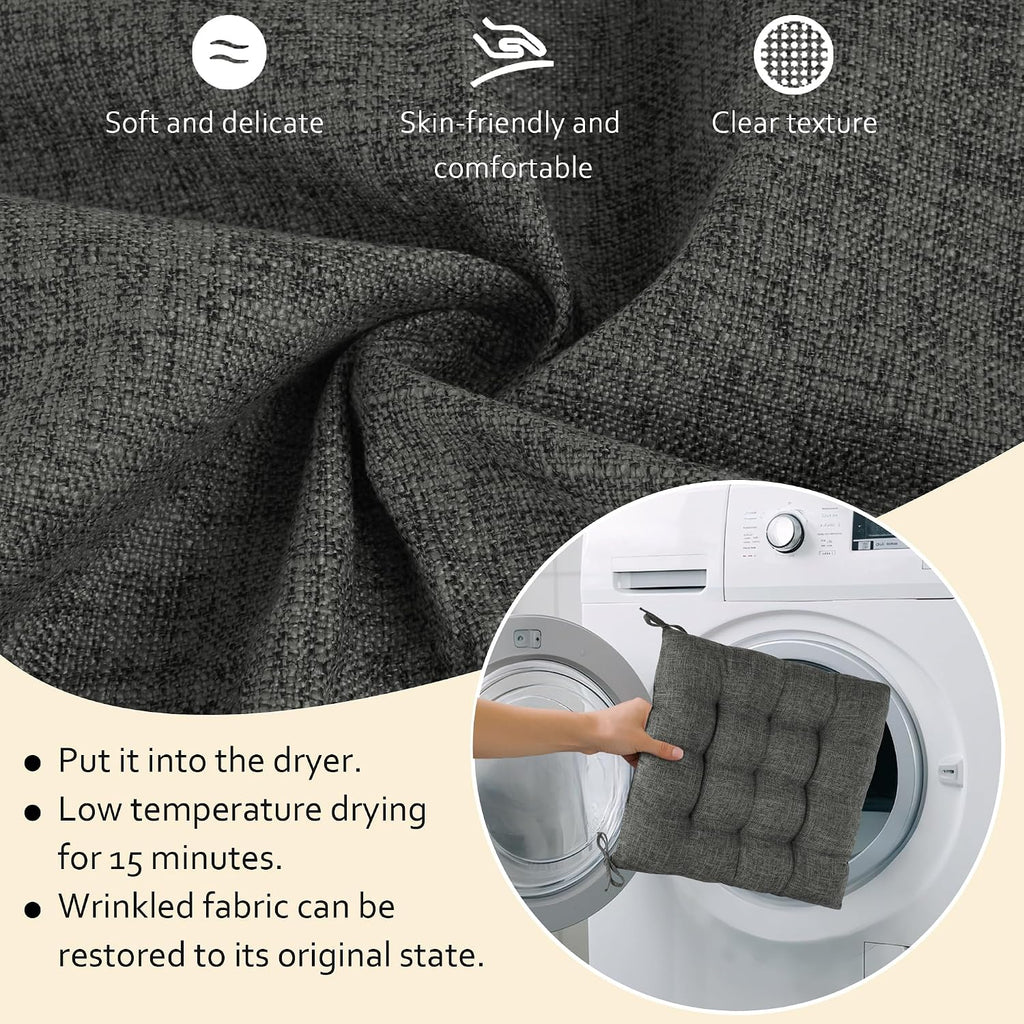 ELFJOY Extra Large Rocking Chair Cushion Non-Slip Linen Chair Pads Thick Back and Seat Cushion 2 Piece Set with Ties