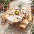 Tangkula Teak Wood Outdoor Bench, 2-Person Patio Backless Garden Dining Bench with Contoured Slatted Seat, 800 lbs Capacity, Outside Seating Furniture for Porch, Balcony, Deck & Yard (Natural)