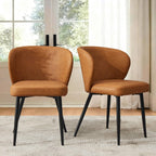 Dining Chairs Set of 2, Mid Century Modern Kitchen Chairs with Leather Cushion & Metal Legs, Upholstered Dining Room Chair with Curved Backrest for Home Kitchen, Brown