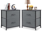 DUMOS Nightstand Set of 2, Small Dresser with 2 Fabric Drawers, End Table | Fabric Bedside Storage Organizer Furniture, 20 Inch Tall Night Stand Side End Table for Dorm, Ash