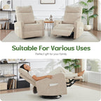Oversized Swivel Rocking Recliner Chair, Faux Leather Manual Glider Rocker with Side Pockets, 23" Wide Seat Comfy Accent Chair for Nursery, Living Room, Bedroom, RV, Beige