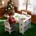 Kinder King Kids Art Table & Chair Set, Wood Toddler Activity Table for Kids Drawing, Reading, Studying, Crafting, Playing, 8 Removable Bins, Paper Roll for Playroom, Nursery, Grey