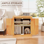 MINCETA End Table with Charging Station and USB Ports, Modern Wood Bedside Table with Door, Square Nightstand with Adjustable Storage Shelf for Living Room, Bedroom, Set of 1, Natural Oak
