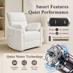 Oversized Power 270°Swivel Rocking Recliner Chair Nursery, White | Wraparound Arms, Four Storage Side Pockets, Detachable Organizer, 2 Pillows, USB & Type-C, One-Touch Controls, 30°Rocking