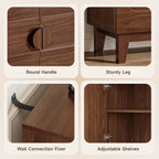 ONBRILL 63" Sideboard Buffet Cabinet with Storage, Large Buffet Cabinet with 4 Circular Panel Design Doors and Adjustable Shelves, Modern Sideboard for Living Room, Kitchen (Walnut)