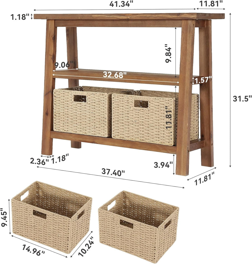 LITTLE TREE Solid Wood Console Table with Storage for Entryway, 41.34-Inch Small Farmhouse Sofa Table with 2-Tier Shelf for Living Room, Hallway, Entrance, Rustic Brown
