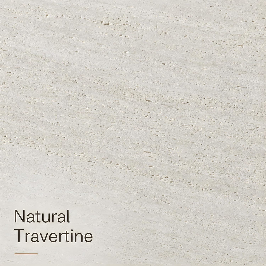 Honyee Sintered Stone Dining Table for 6–8, 78.7" Rectangular Kitchen Table, Real Travertine Top, Rounded Corners, Walnut Pedestal Base, Large Modern Dining Room Table