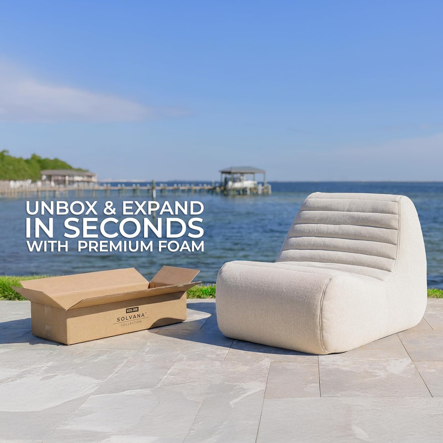 Big Joe Solvana Outdoor Ottoman, Performance Linen Weather-Resistant Fabric, Ottoman Only, Sunlit Cream