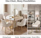 Corduroy Dining Chairs Set of 4, Ergonomic Curved Backrest Armchair with Gold Legs, Elegant Ribbed Upholstery Side Chairs for Glam Living Room & Dining, Cream White