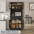 GAOMON 72“ Tall Pantry Cabinet with Drawer, 32” Wide Kitchen Pantry Storage Cabinet with Countertop, Large Kitchen Hutch with Storage Drawers and Doors for Dining Room, Living Room, Black